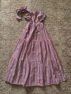 Fashion Nova Red Gingham Tiered Tie Back Maxi Dress